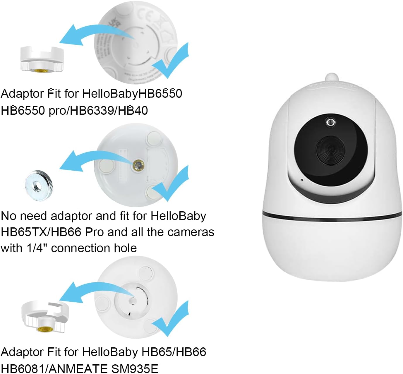 Tripod Mount Compatible with HelloBaby HB65/HB6550/HB6550 Pro/HB40/HB66/HB6339 and ANMEATE SM935E Baby Monitors – Attach Your Camera Flexibly Anywhere
