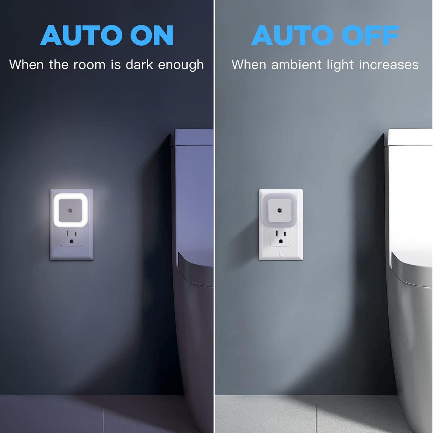 Dimmable LED Night Light with Dusk-to-Dawn Sensor for Nursery, Kids Room, Bedroom, Hallway, Stairs, Bathroom, Kitchen, Daylight White, Pack of 4