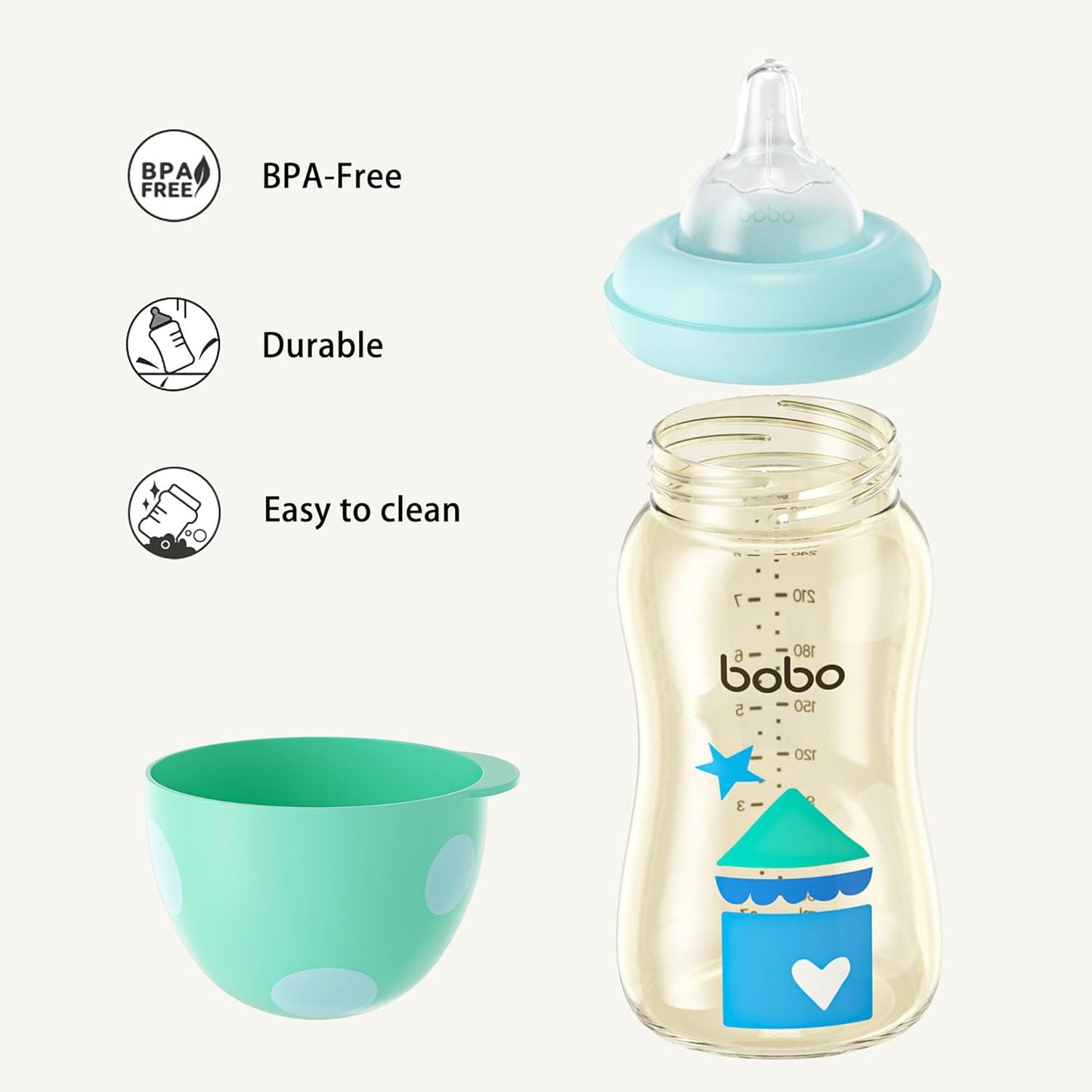 YOHKOH PPSU Baby Bottle Wide Neck, Newborn Anti-Colic Baby Bottle with Natural Response Nipple, Streamlined Body, Easy to Clean (8.8oz (Pack of 4), Blue)