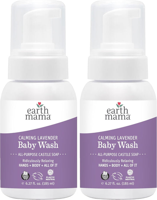 Earth Mama Calming Lavender Baby Wash Liquid Foaming Hand Soap, Organic All-Purpose Lavender Body Wash for Sensitive Skin, Castile Soap with Coconut Oil, Shea Butter, & Calendula