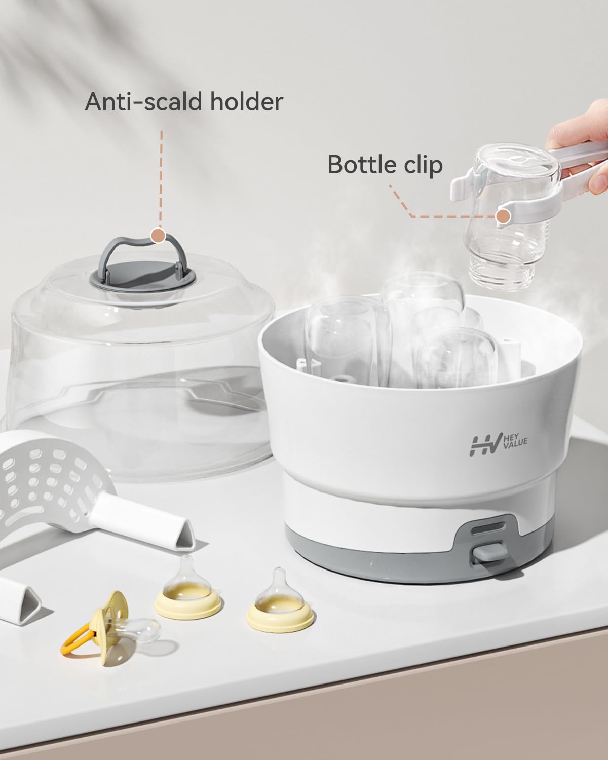 HEYVALUE Bottle Sterilizer, Baby Bottle Sterilizer, Easy One Button Control Electric Bottle Sterilizer (Esterilizador de Biberones), for Baby Bottles, Pacifiers, Breast Pump Parts, BPA-Free