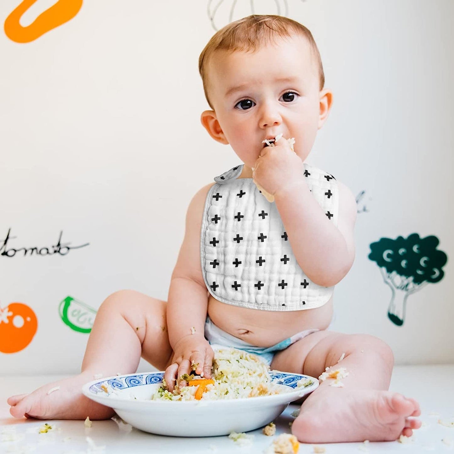 Zainpe 6Pcs Snap Muslin Bibs for Baby Machine Washable Adjustable Unisex Burp Cloths with 6 Absorbent Soft Layers, Animal Pattern Bib for Newborns Toddlers Infants 3 to 36 Months Drooling Teething