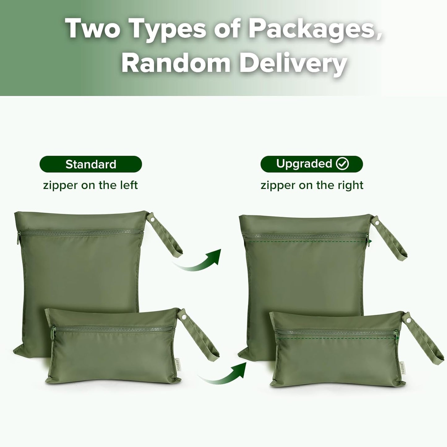 haakaa Waterproof Wet Bags for Baby Wet Dry Bags for Cloth Diaper, Swimsuit & Travel, 2pcs, Olive Green