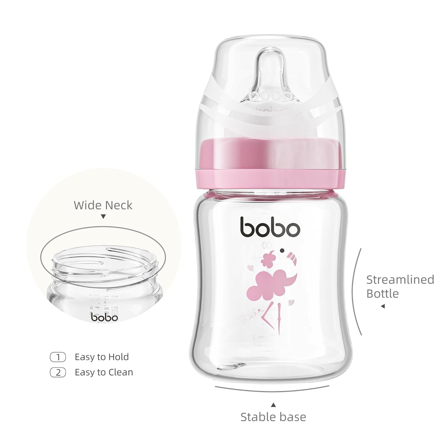 YOHKOH Glass Baby Bottles with Slow Flow Nipple, Newborn Anti-Colic Baby Bottles for 0+ Months, Wide Neck Feeding Bottle, Clear (Red, 5oz (Pack of 4))