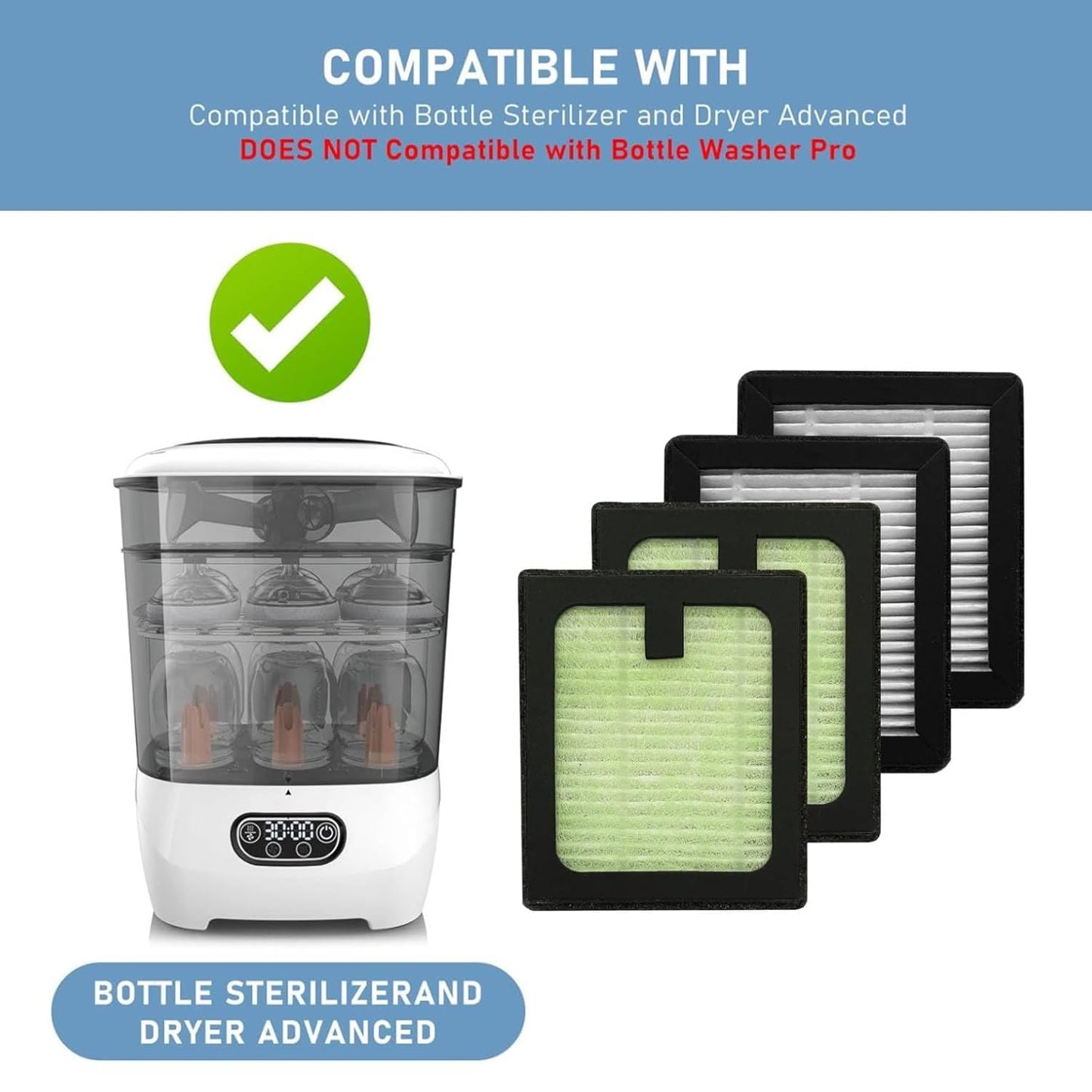 4 Pack Dryer Advanced HEPA Filter Compatible with Baby Brezza Baby Bottle Dryer Advanced and Baby Brezza Baby Bottle Washer, Hepa Filter Replacement Parts