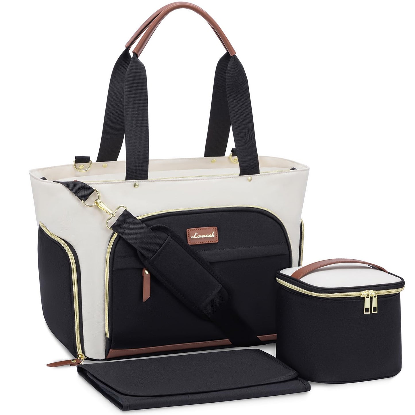 LOVEVOOK Breast Pump Bag & Diaper Tote - 3Pc Set for Breastfeeding Moms - Laptop Pocket, Cooler & Changing Pad - Fits Most Pumps