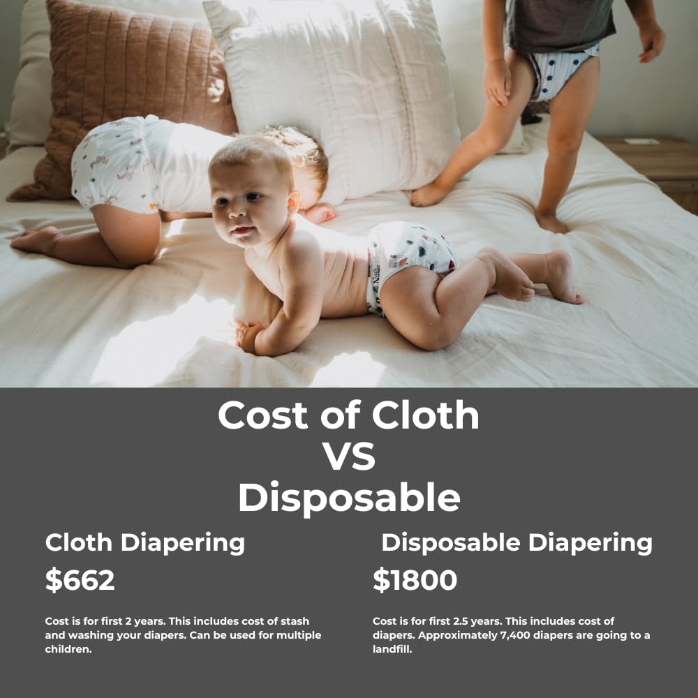 Nora's Nursery Cloth Diapers 7 Pack with 7 Inserts & 1 Wet Bag - Waterproof Cover, Washable, Reusable & One Size Adjustable Pocket Diapers for Newborns and Toddlers - Ballet Slippers