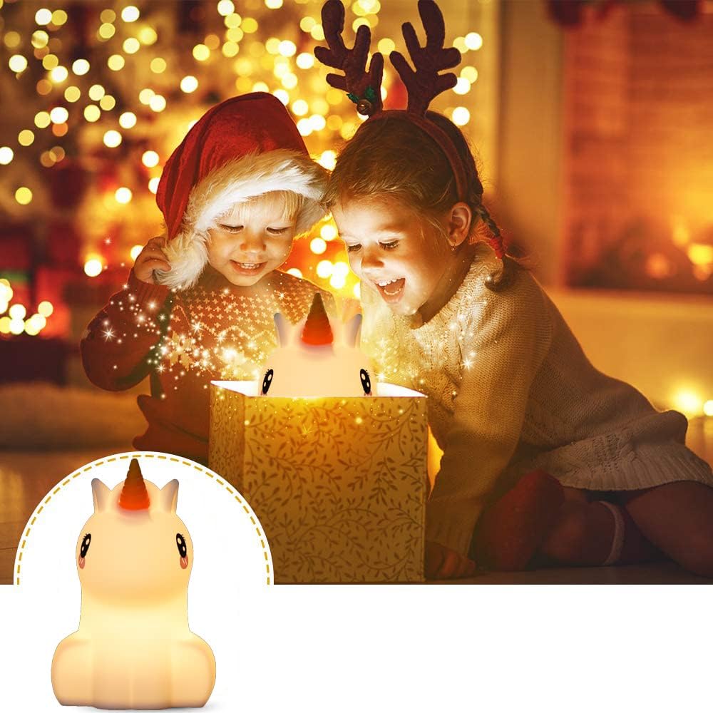 WHA&DARREN Large Unicorn Night Light for Kids,Cute Baby Night Light, Silicone Bedside Lamp,Sleep LED Lights, Eye Caring, Adjustable Brightness & Color, Time Setting, Touch Control & Remote Control