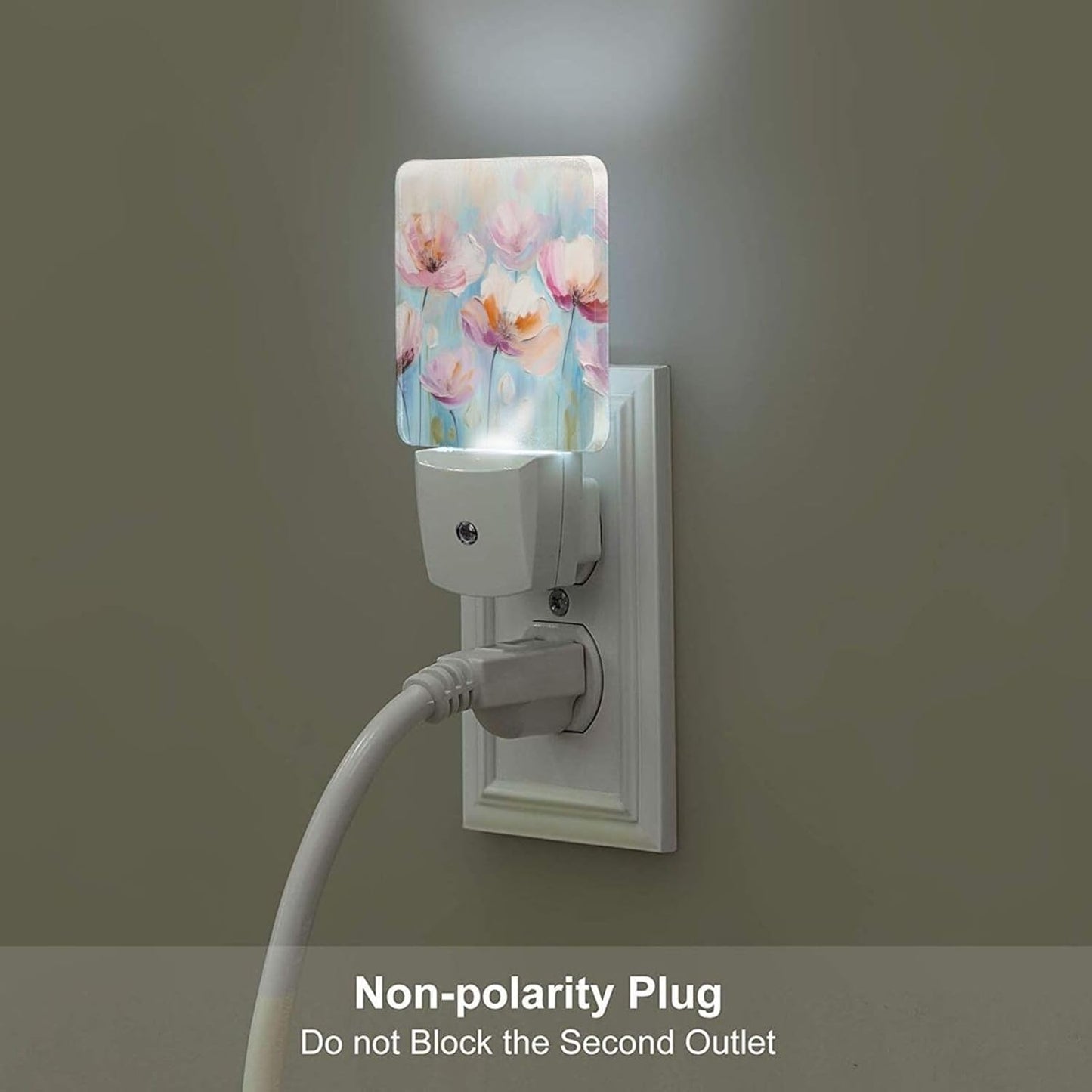 Oil Pink Flowers Night Light,Plug-in Night Lights with Dusk to Dawn Sensor for Stairway,Hallway,Bedroom Sleep Friendly Ideal for Women/Girls/Boys Gift,0.5w