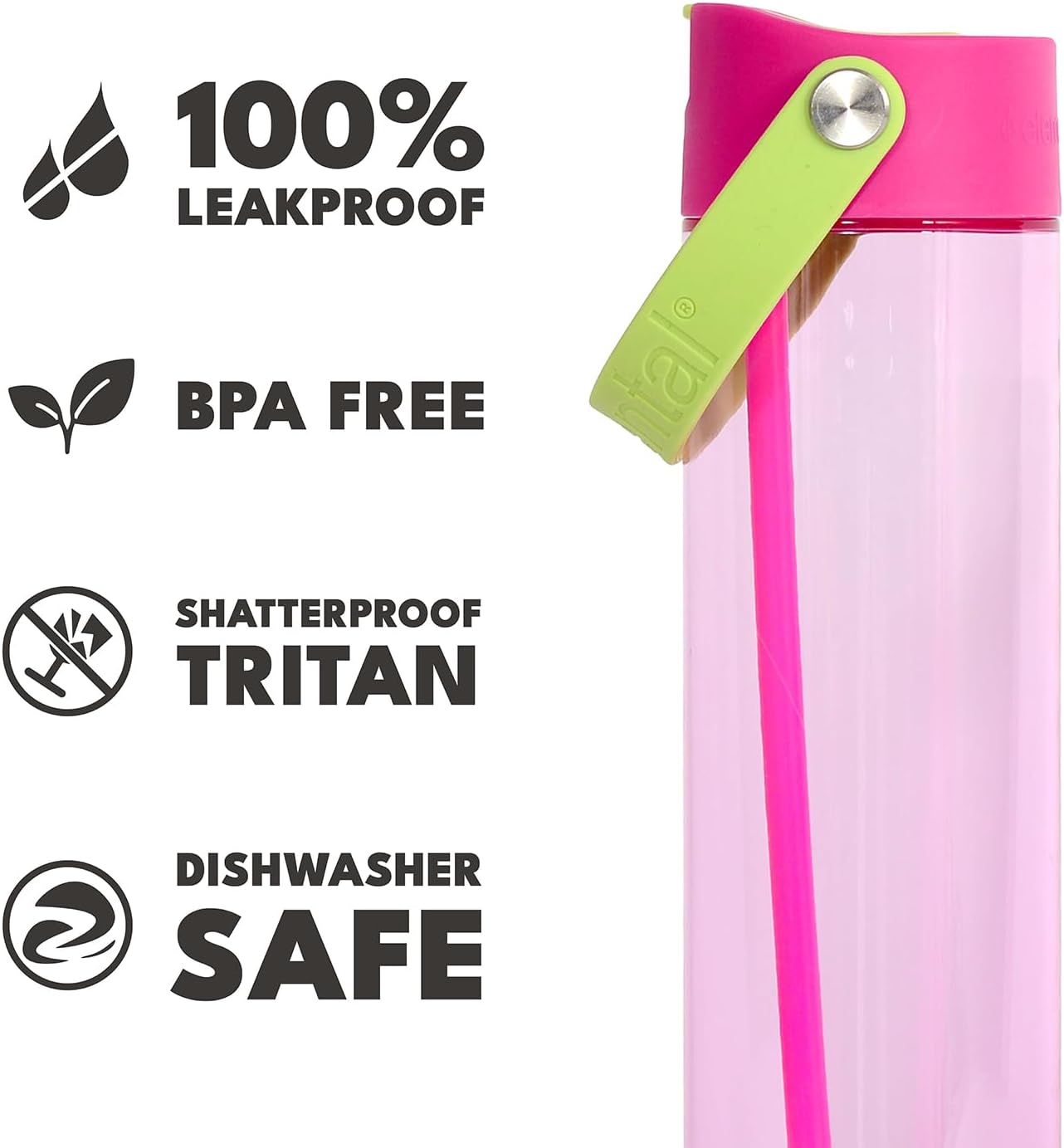 Elemental Splash Water Bottles - BPA-Free Tritan Plastic Reusable Water Bottle with Strap - Ideal for Gym and Sports Leak Proof when Spout is Closed - Lime & Dragon Fruit - 26oz (2 Pack)