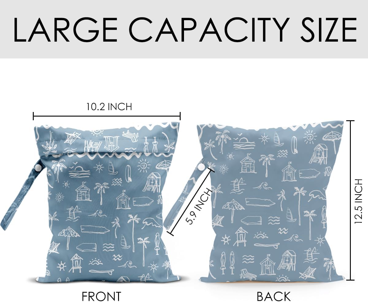Wet Bag for Swimsuit Pool Travel Baby Cloth Diapers Dirty Yoga Gym Clothes Beach Bags Summer Gifts for Women Men Beach Vacation Essentials Costal Blue Waterproof Wet Dry Bag Travel Laundry Bags
