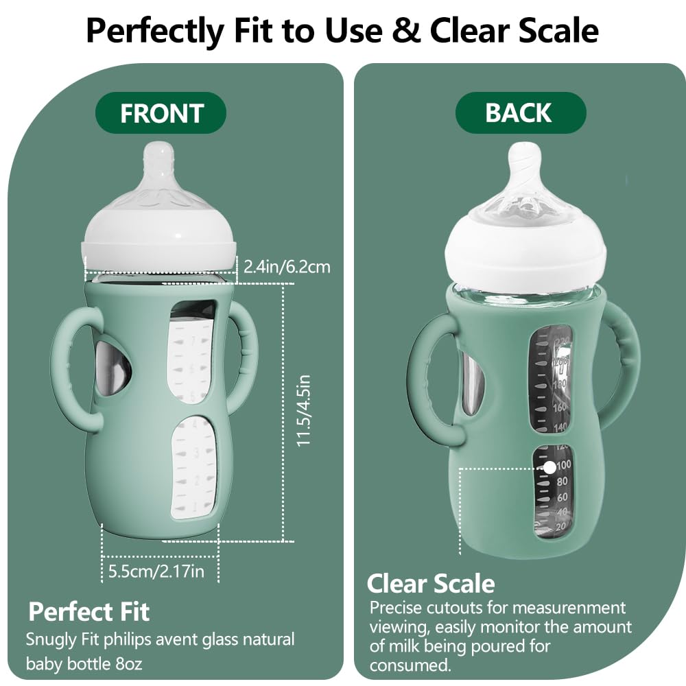 4 Pack Silicone Sleeves for Avent Natural Glass Bottles, Anti Breakage Baby Bottle Protector with Easy-Grip Handle, Compatible Philips Avent Glass Natural Bottle 8 oz, Not for Infant Use