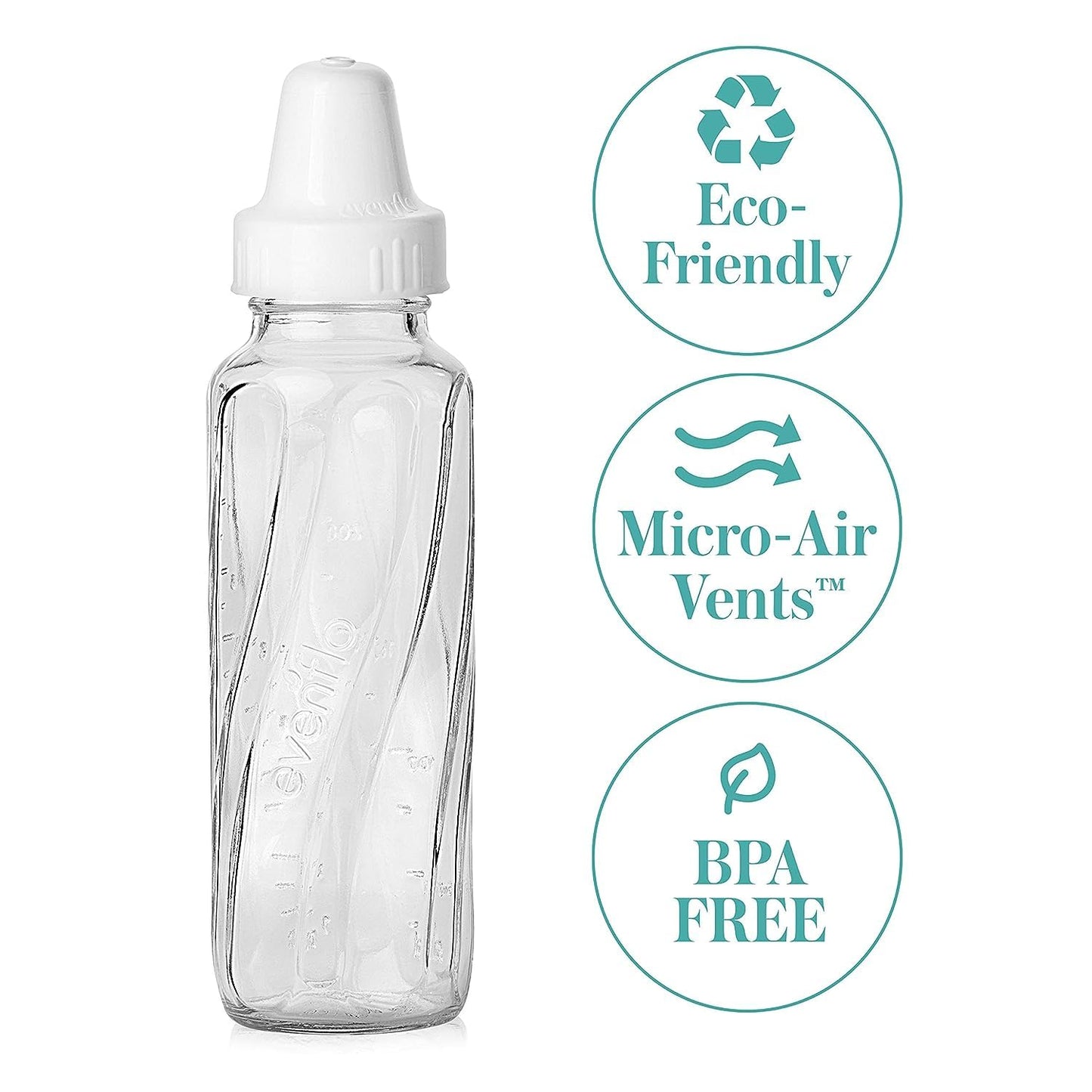 Evenflo Feeding Classic Glass Bottle, Twist Bottles, 8 Oz, 1-Pack of 6 Bottles