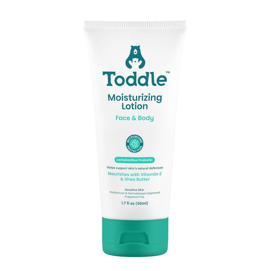 Probiotic Moisturizing Lotion for Face & Body, Eczema & Dry Skin Relief, Fragrance-Free with Vitamin E, Shea Butter for Sensitive Baby & Kids Skin, Pediatrician-Approved, Travel Size 1.7oz
