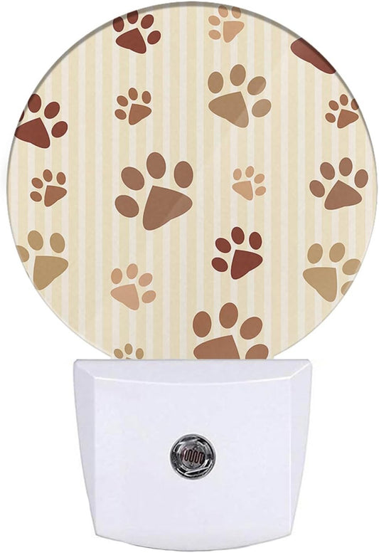 EKOBLA Paw Print LED Night Light Dog Cat Paws Brown Animal Footprint Dusk to Dawn Plug-in Nightlights Auto Sensor for Home Indoor Bathroom Hallway Kitchen