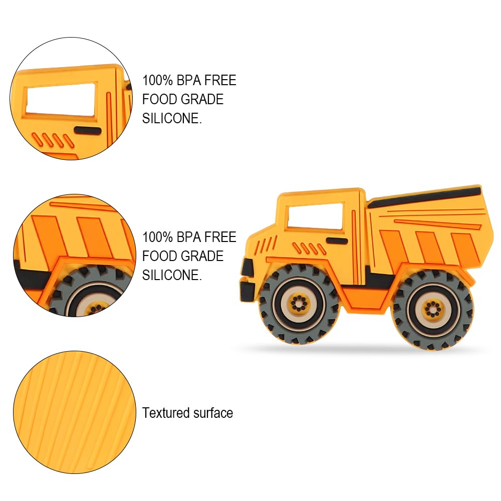 Baby Silicone Teether,Sensory Chew Toys,BPA Free Soft and Effective Infant Teething Pain Relief Toys,Freezer Safe,Food Grade Silicone,Best Shower Gift for Boys and Girls (Dump Trcuk).