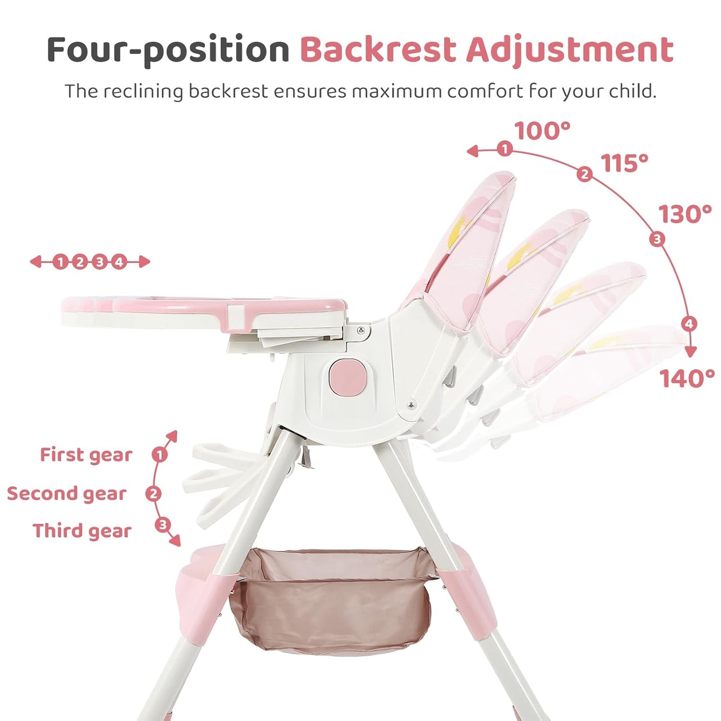 6-in-1 Foldable Baby High Chair for Babies & Toddlers – Adjustable Height & Recline, 5-Point Safety Harness, Removable Tray | Portable Highchair, Space-Saving & Easy Clean | Silla de Comer para Bebé