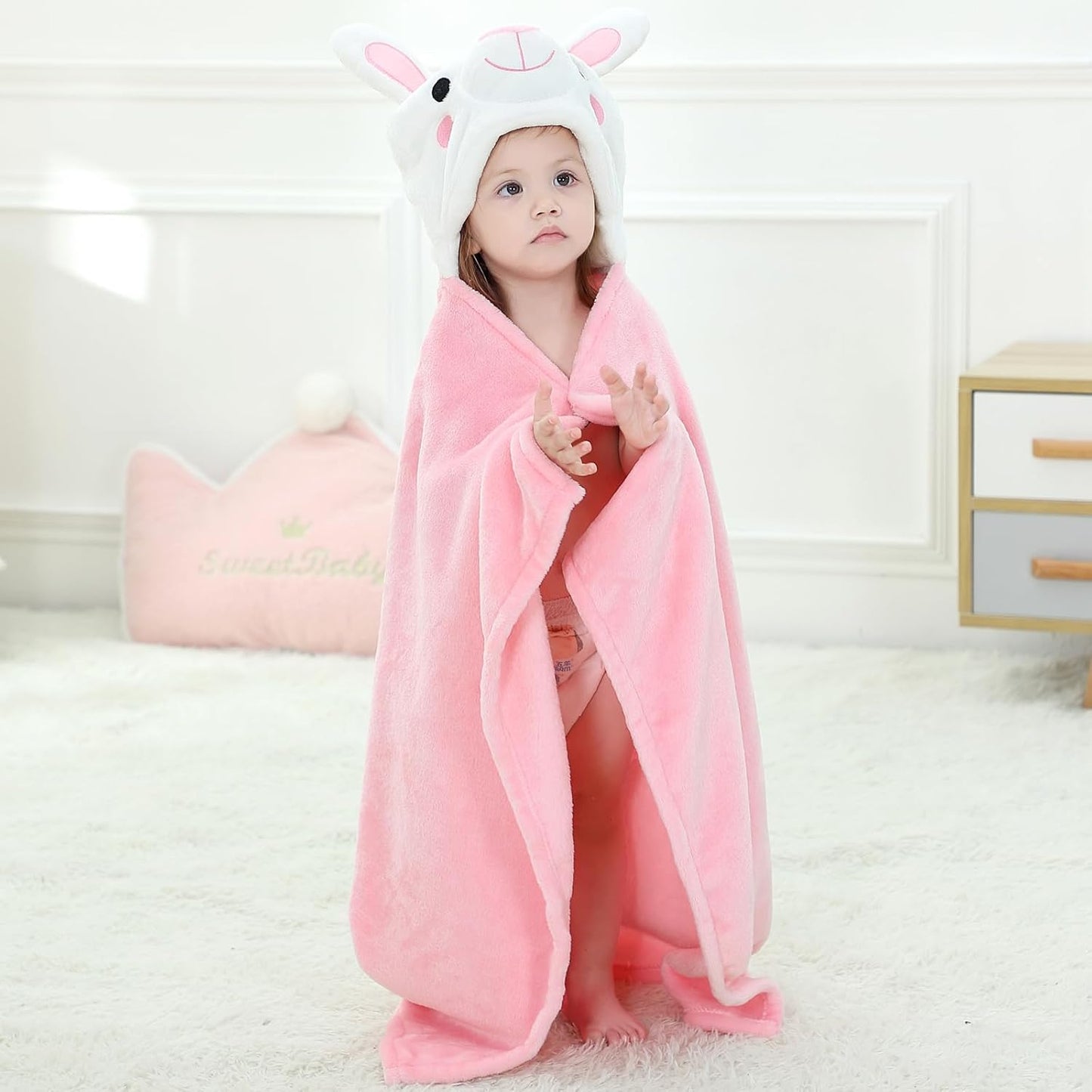 Wearable Blanket Hoodie for Kids Toddlers Hooded Towels Soft Cozy Flannel Wearable Throw Blanket Hoodie for Boys Girls Birthday Gifts (Rabbit 50 * 40)