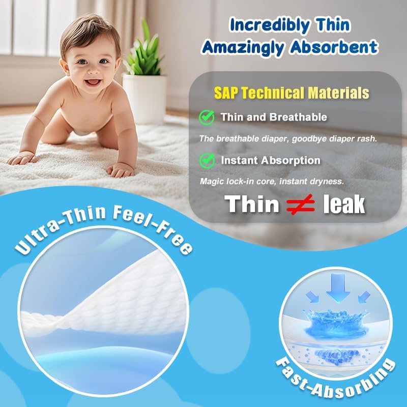 Disposable Baby Diapers, Hypoallergenic, Superior Absorbency & Lightweight Design, Fragrance Free, Size 2, 72 Count