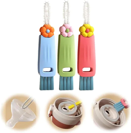 3 in 1 Cup Lid Cleaning Brush, 2025 New Cup Lid Cleaner with Brush, Multifunctional Portable Crevice Cleaning Brush Set for Baby Bottle Gap Tight Spaces, Home Kitchen Cleaning Tools (Mix)