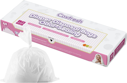 Odor Sealing Baby Diaper Disposable Bags - L/90 Counts Unscented, Large Capcity Diaper Sacks for Home, Travel & On-the-Go Use (Color:White)