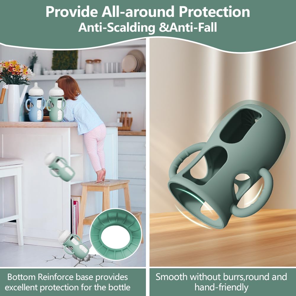 2 Pack Silicone Sleeves for Avent Natural Glass Bottles, Anti Breakage Baby Bottle Protector with Easy-Grip Handle, Compatible Philips Avent Glass Natural Bottle 8 oz, Not for Infant Use