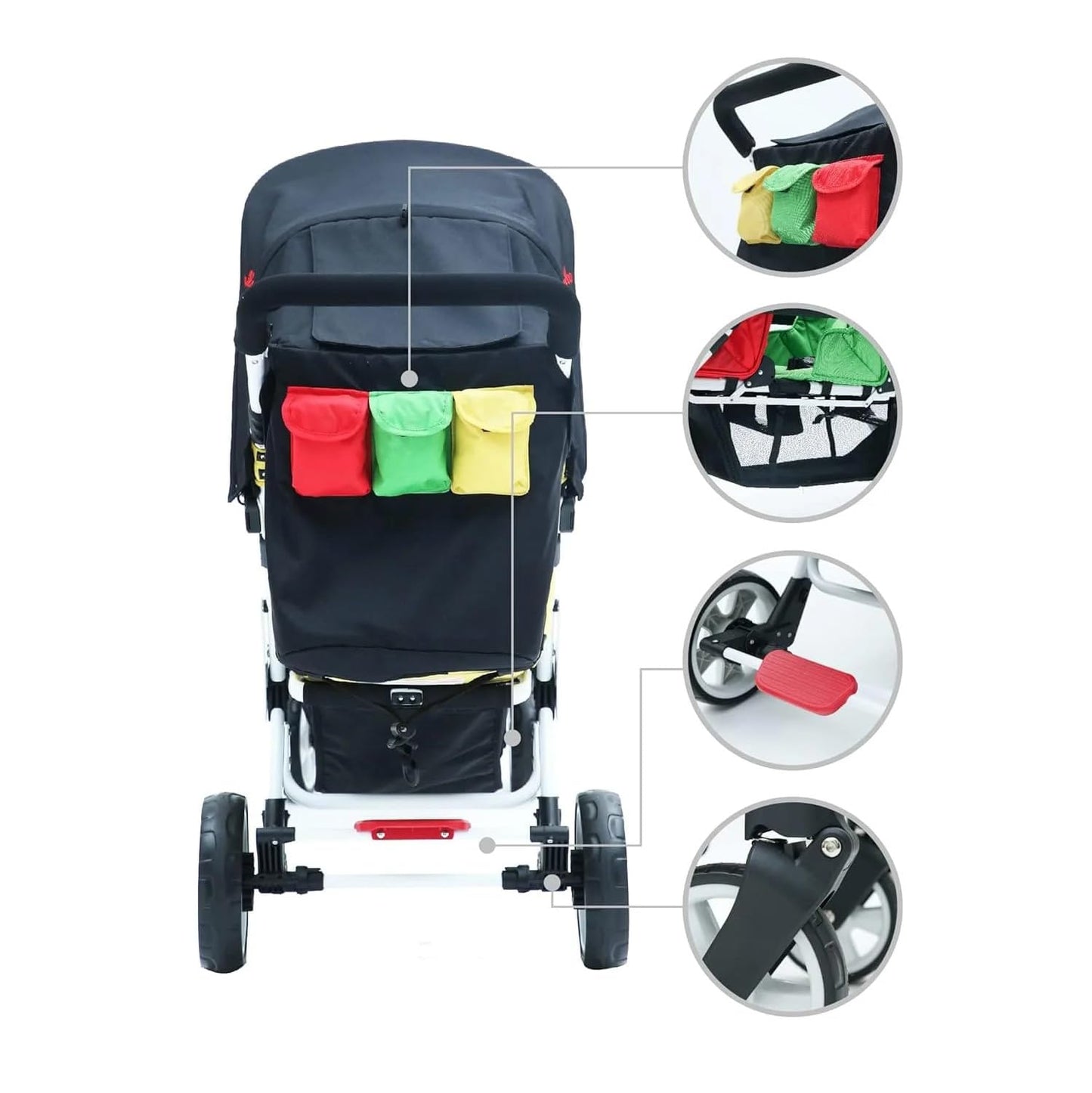 Familidoo H3E 3 Seat Baby Stroller - Tandem Daycare Triple Stroller with 5 Point Safety Harness - for Infants & Toddlers 0-3 Years - Lightweight & Foldable - All Reclining Seats