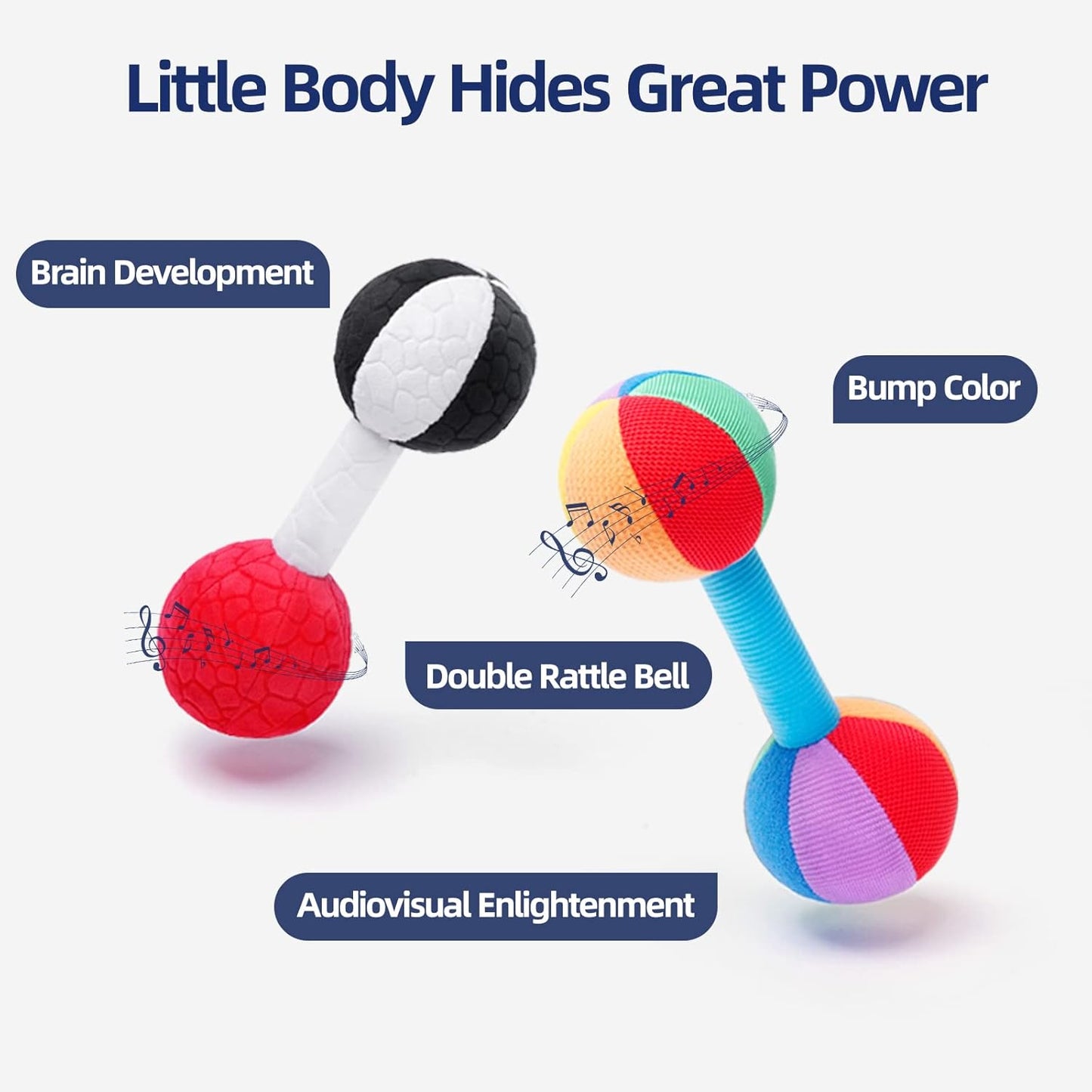 Jollybaby Soft Plush Stuffed Baby Dumbbell Rattle Toys for 0-3-6 Months Newborn, High Contrast Colorful Sensory Rattles Weights Toys for Infant Baby 0-3 Months, Funny Baby Boy Girls Shower Gifts