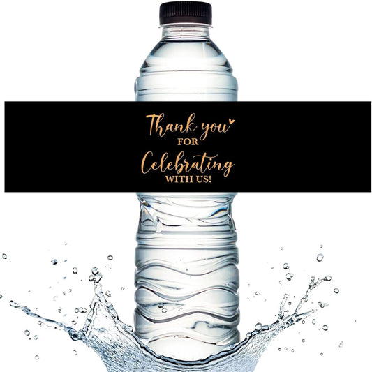 100PCS Wedding Water Bottle Labels Waterproof Greenery Floral Wraps Sticker for Water Bottle Baby Shower Bottle Label for Bridal Shower Party Thanks（Black）