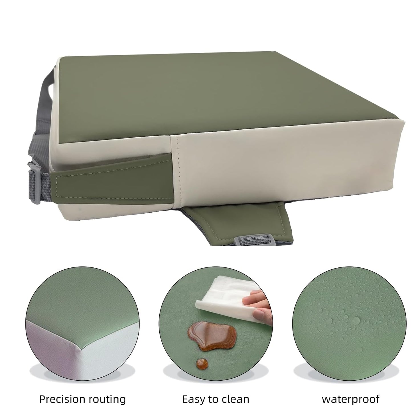 Booster Seat for Dining Table, PU Anti-Scratch Easy Cleaning Kids Toddler Booster Seat for Table, Portable Travel Increasing Cushion for Chair - Green