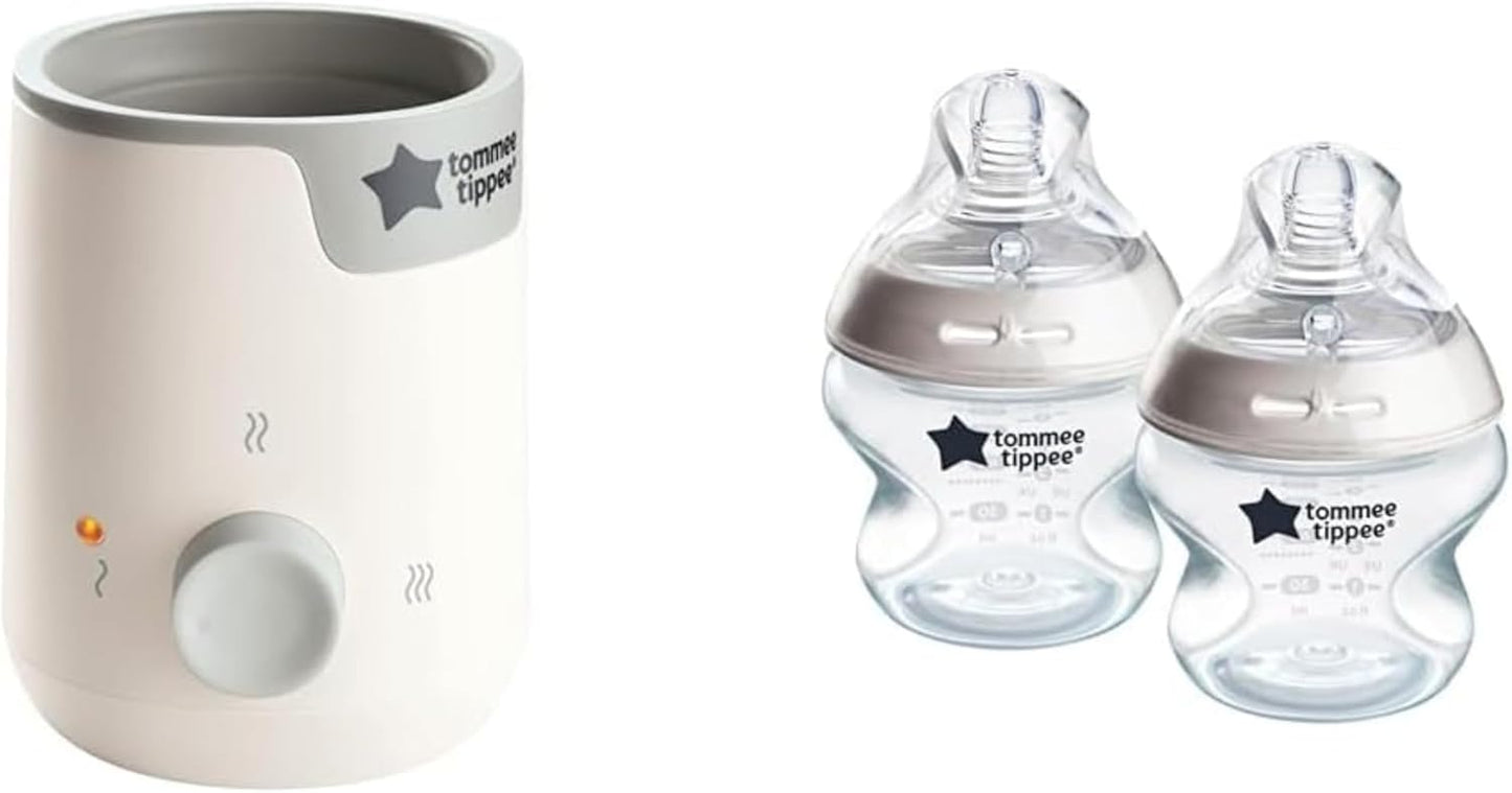 Tommee Tippee Easiwarm Bottle Warmer, Warms Breast Milk and Formula Bottles, Automatic Timer, One-Dial Operation+ Natural Start Anti-Colic 5 oz BPA Free Newborn Bottles, Slow Flow Breast-Like Nipple