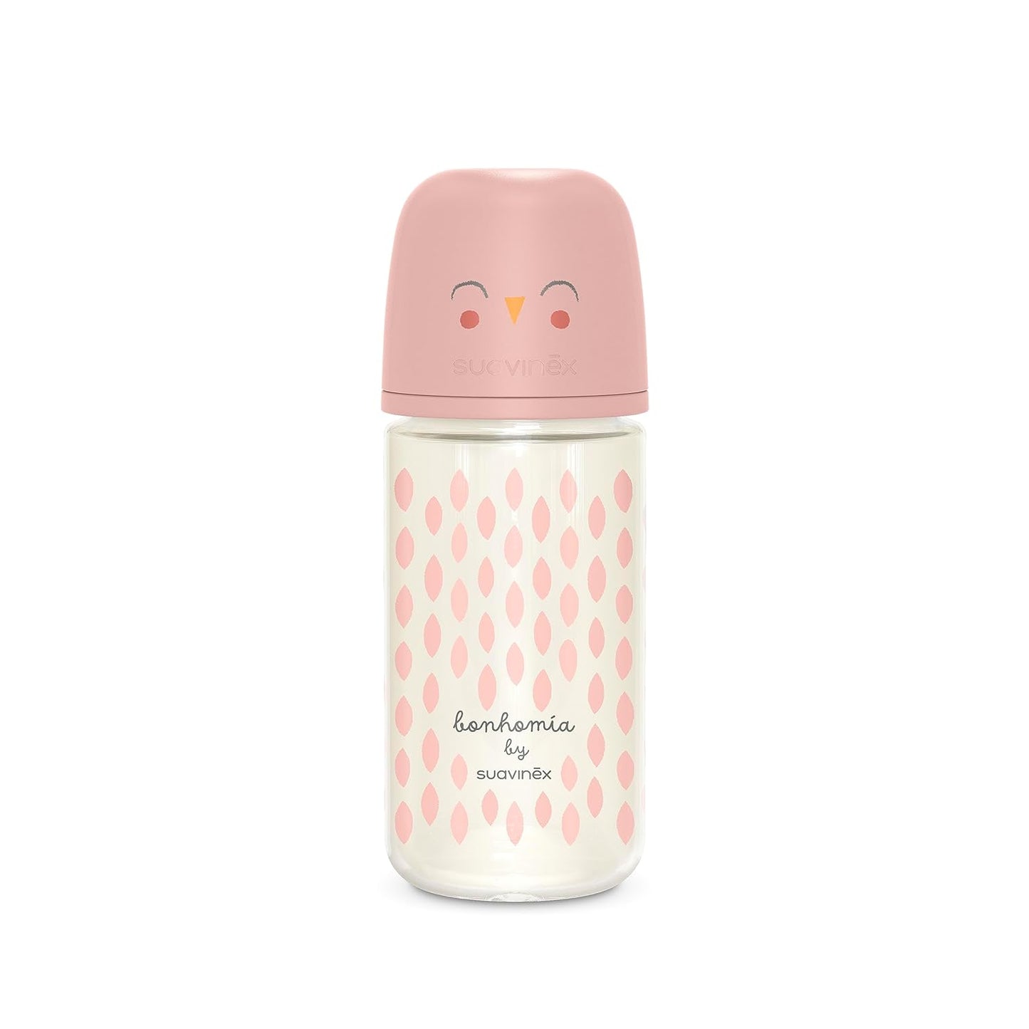 Suavinex Bonhomia Glass Baby Bottle with SX PRO Silicone Nipple, Anti Colic Baby Bottles, Baby Bottles for Breastfed Babies, Medium Flow, 3mo, 8oz, Pink
