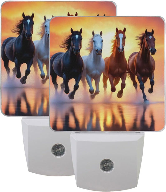 Aslsiy Night Light for Kids Horses Running Sunset Sky Plug in Wall Lamp LED Dusk to Dawn Sensor Energy Saving Nightlight for Boys Girls Men Women