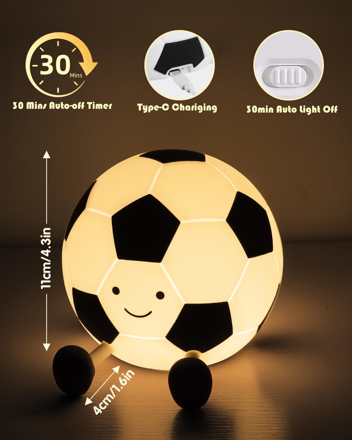 YISUN Soccer Silicone Night Light for Kid, Rechargeable Night Lights with 7 Colors & Timer, Cute Squishy Lamp for Boys Girls Christmas Gifts, Dimmable LED Light Room Decor Toys