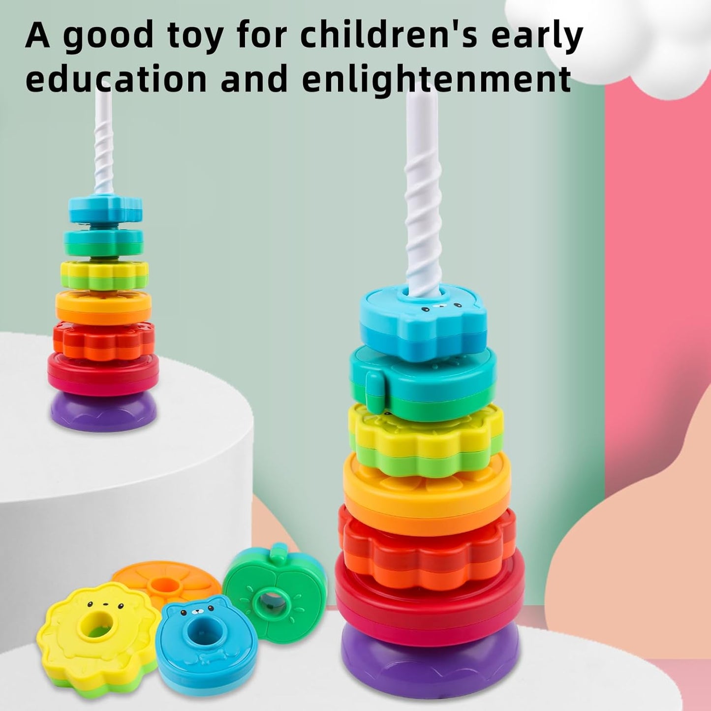 LBAIBB Spinning Stacking Toys,Spin Toy for Toddlers 1-3,Montessori Toys for 1 Year Old,Rainbow Spin Tower,Autism Sensory Learning Toy,Suitable for Gifts for Boys and Girls