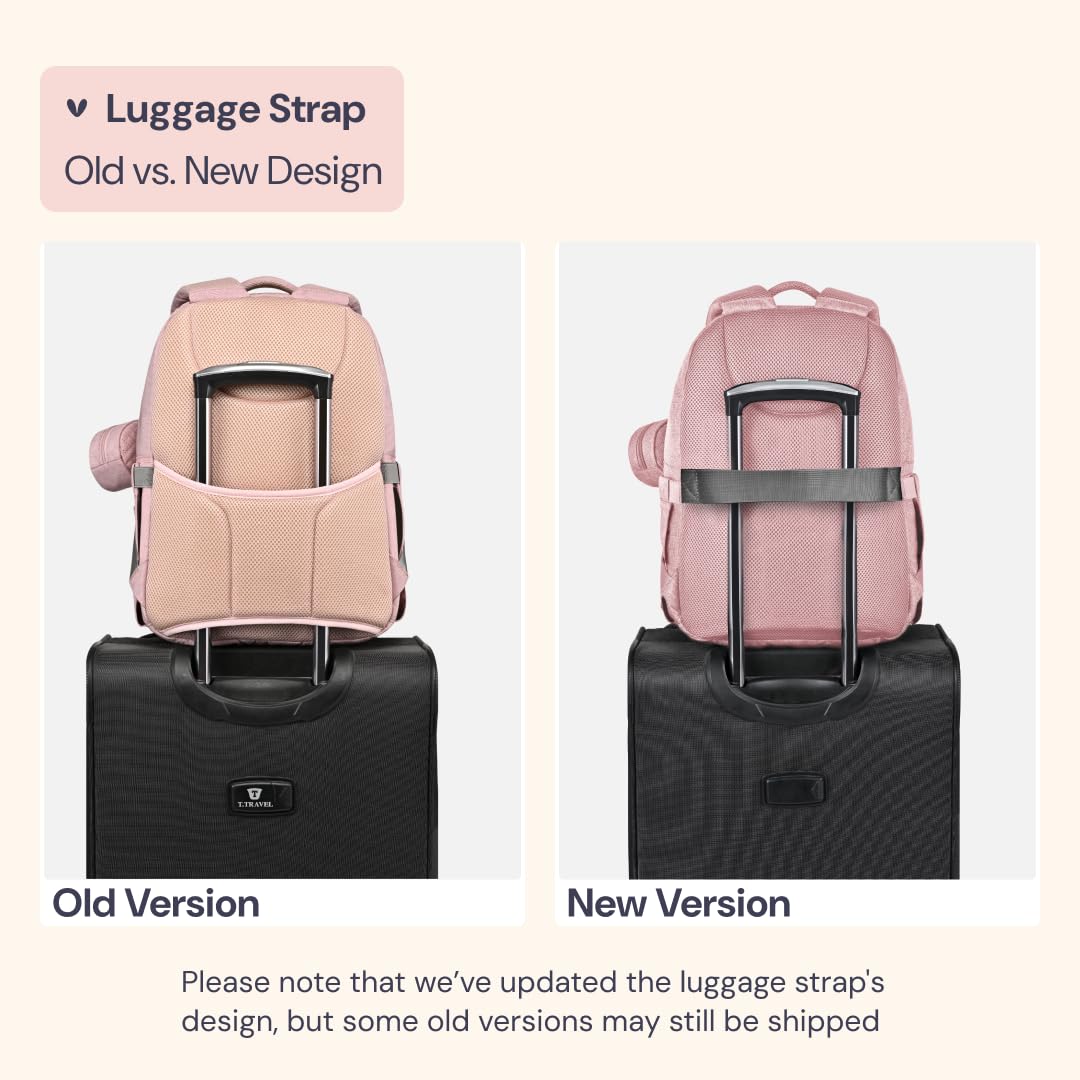 BabbleRoo Diaper Bag Backpack, Travel Backpack with Changing Pad, Pacifier Case & Stroller Straps, Multifunction, Waterproof, Unisex – Pink