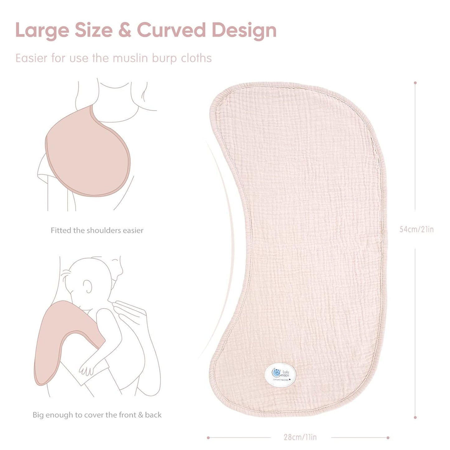 lulumoon Muslin Burp Cloths for Babies: 100% Soft Cotton Large Burping Cloths - Neutral Baby Burp Rags for Boy and Girl - Absorbent Burp Cloth for Spit-Ups 6 Pack