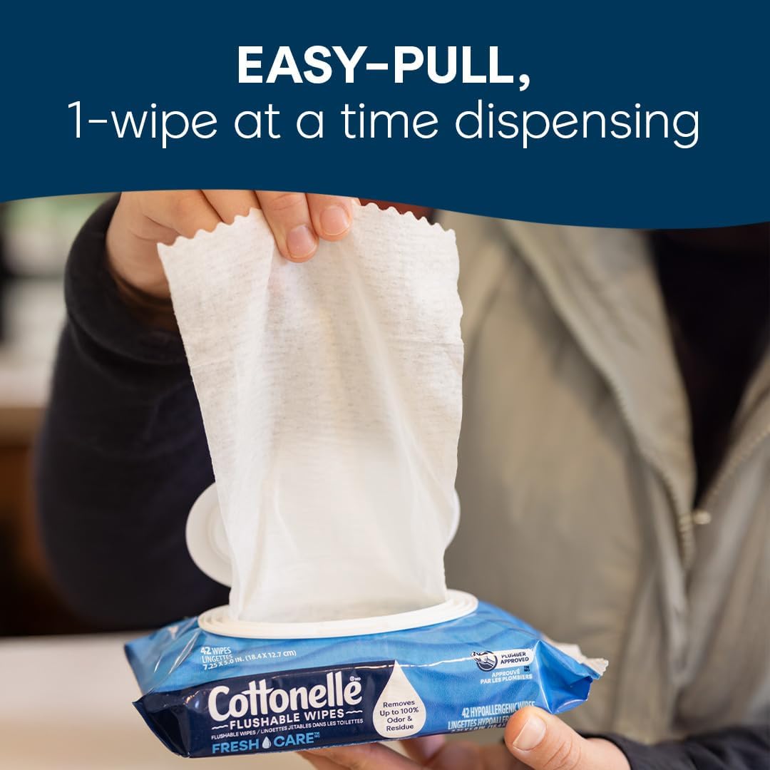 Cottonelle Fresh Care Flushable Wet Wipes, Adult Wet Wipes, 4 Flip-Top Packs, 42 Wipes Per Pack (168 Total Wipes), Packaging May Vary