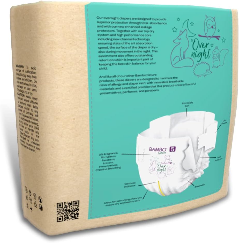 Bambo Nature Overnight Baby Diapers (Size 3 to 6), Size 5, 88 Count