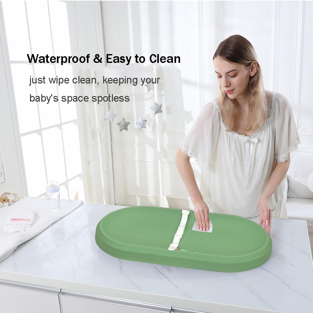 Baby Changing Pad - Lightweight Wipeable Foam Changing Pad, Waterproof Comfortable Design for All Changing Tables, 30"x 15.6", Green