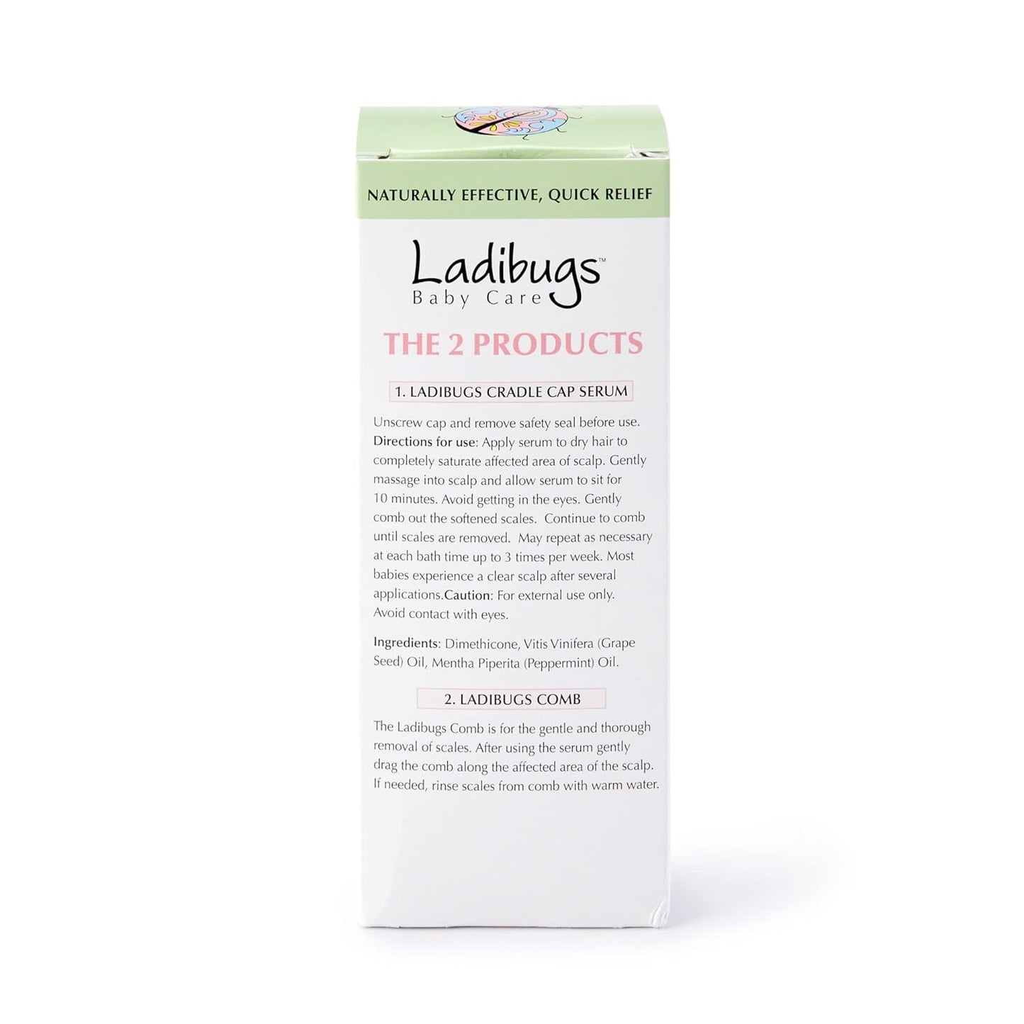 Ladibugs Cradle Cap Remedy Kit, 3oz | Includes Cradle Cap Serum & Fine-Toothed Comb | Effectively Removes Scales & Flakes | Soothes & Softens Scalp