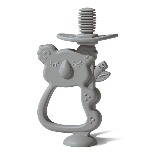 Moonkie Teething Toy, Safe & Easy to Hold BPA Free Silicone Teethers, 360° Baby Toothbrush with Suction Base, Teether Toys Best for Babies 6-12 Months (Koala Lunar Grey)