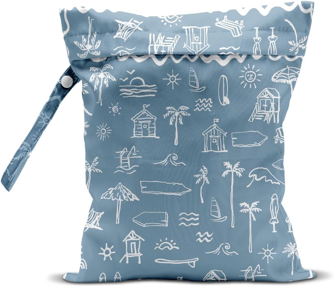 Wet Bag for Swimsuit Pool Travel Baby Cloth Diapers Dirty Yoga Gym Clothes Beach Bags Summer Gifts for Women Men Beach Vacation Essentials Costal Blue Waterproof Wet Dry Bag Travel Laundry Bags