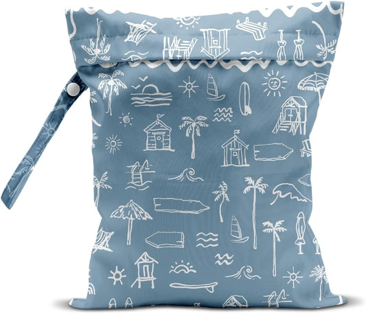 Wet Bag for Swimsuit Pool Travel Baby Cloth Diapers Dirty Yoga Gym Clothes Beach Bags Summer Gifts for Women Men Beach Vacation Essentials Costal Blue Waterproof Wet Dry Bag Travel Laundry Bags