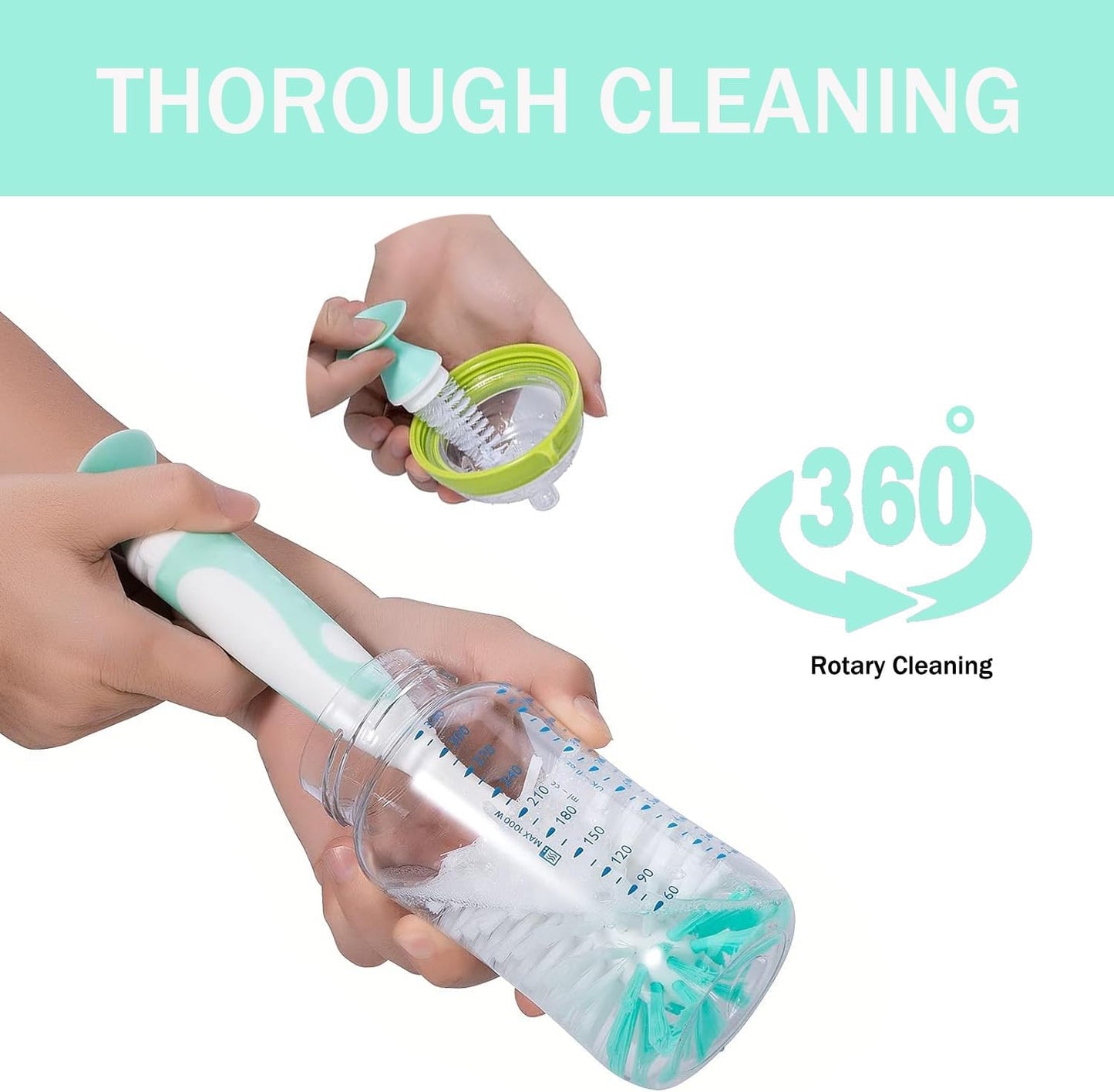 Baby Bottle Brush Set 4 in 1, Baby Bottle Cleaner, with 1P Nylon Bottle Brush, 1P Bottle Cap Brushes, 2P Straw Brushes, Bottle Brush with Nipple Cleaner and Suction Cup, BPA-Free(Pink)