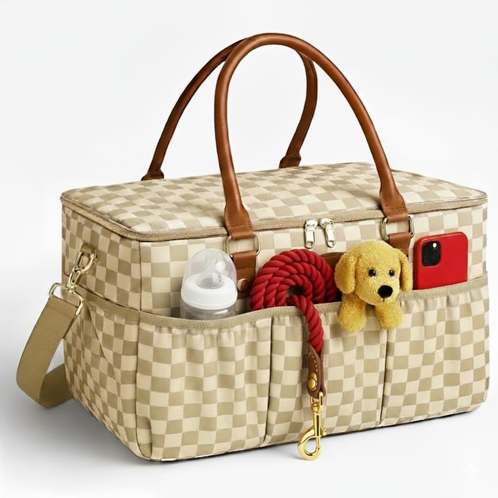 DOKUS & CO Luxe Diaper Tote, Extra-Large Collapsible Baby Caddy for Home, Travel & Car, Giftable Hospital-Ready Diaper Bag