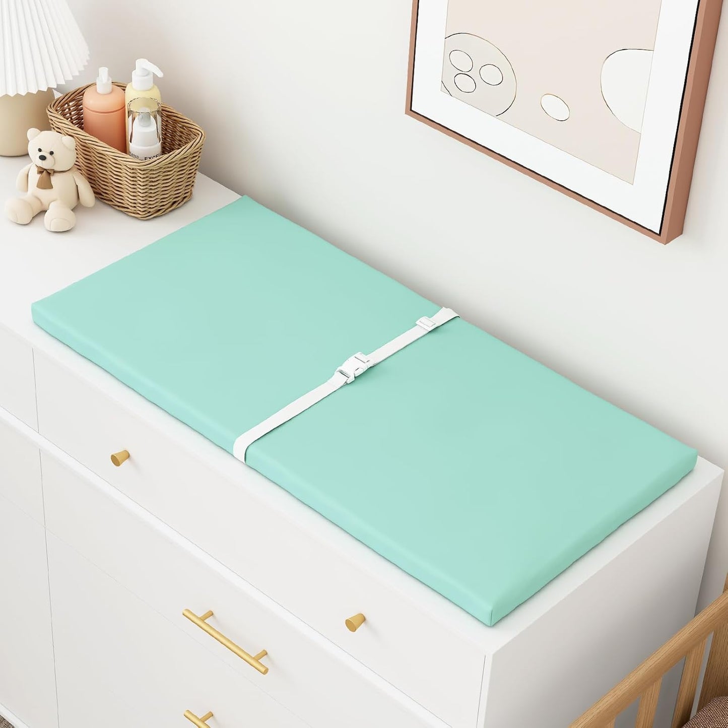 Wipeable Baby Changing Pad for Dresser and Table, Cozy Diaper Changing Pad with Waterproof & Wipe-Clean Leather Cover, Standard Size (31.5" L x 15.8" W), Green