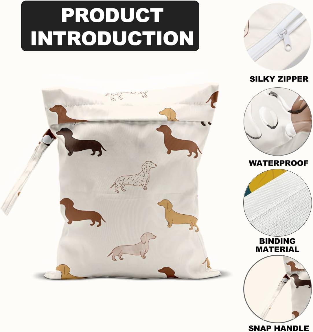 2Pcs Dog Print Wet Bags, Gifts for Dog Lovers Wet Dry Bag Reusable Zipper Pouch for Swimsuit, Diapers, Beach, Dirty Yoga Gym Clothes, Toiletries, Waterproof Birthday Christmas Gifts