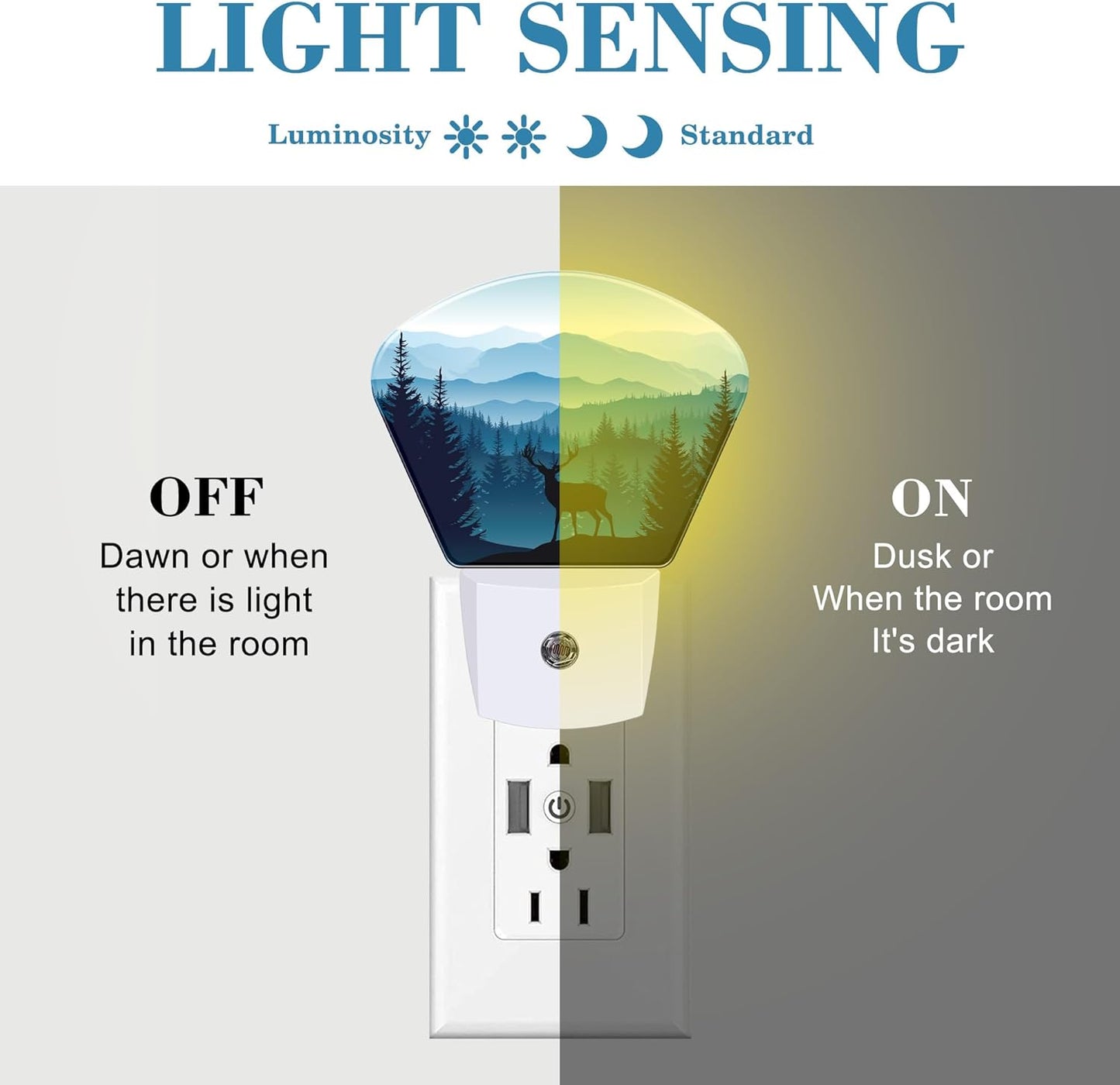 Blue Misty Mountains Plug in Night Lights, Deer Nightlight Plug Into Wall Dusk to Dawn Sensor for Kid Girls Boys Women Men Bedroom, Hallway, Kitchen, Bathroom, Stairs Decor