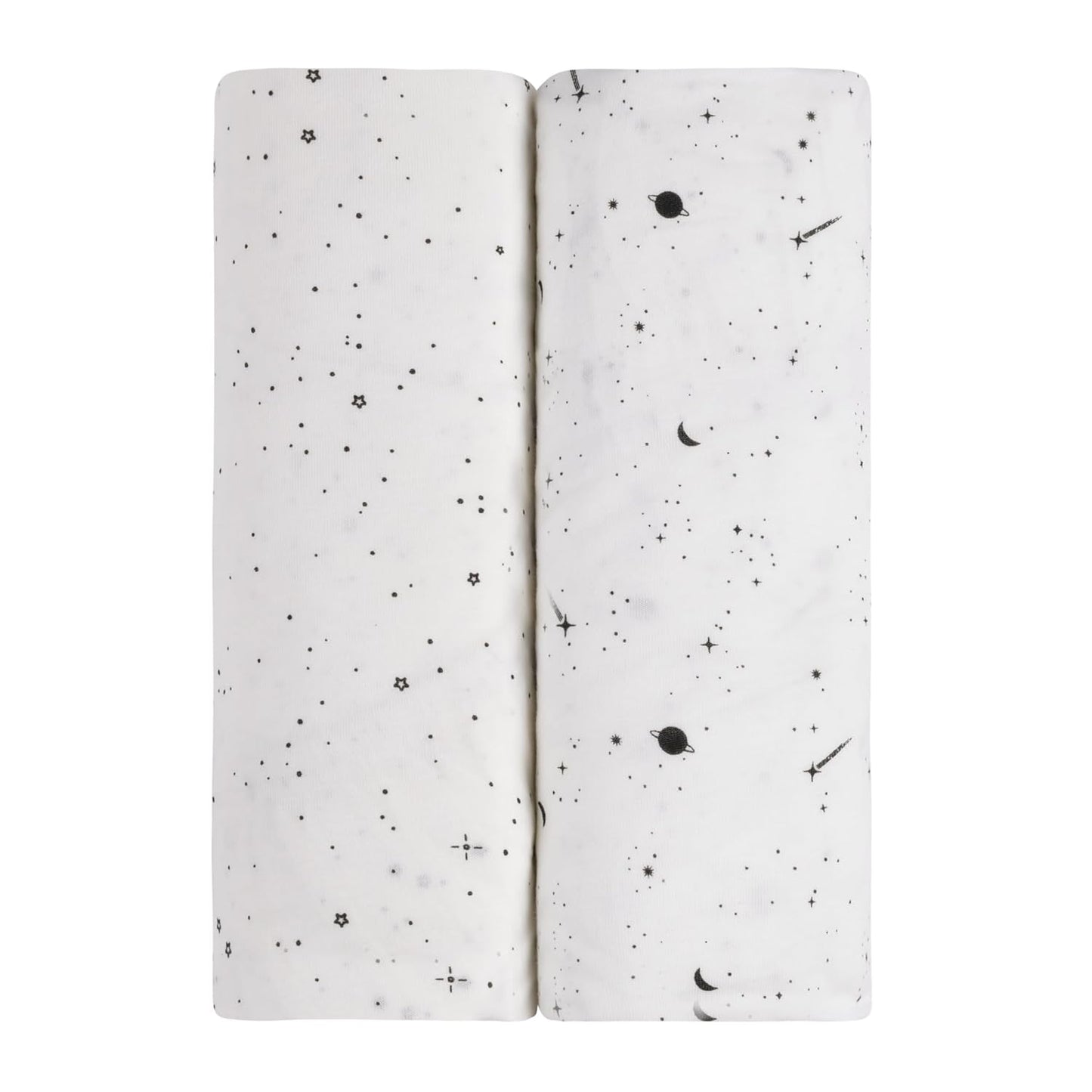 Ely’s & Co. Crib Sheets, Baby Girl/Boy Fitted Crib Mattress Sheet Set, 2 Pack, 100% Jersey Knit Cotton, Infant and Toddler Nursery Bedding, Black and White Celestial Print, 28” x 52”